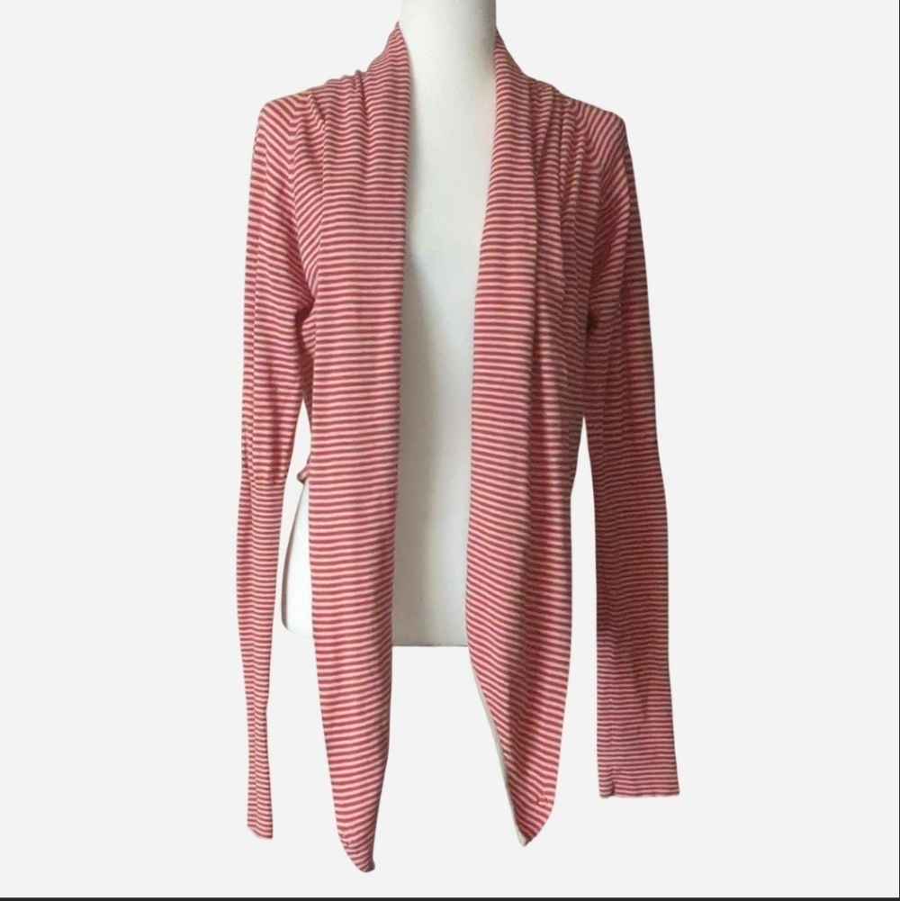 AllSaints Red & Cream Stripe “Manila Pirate” Cardigan Draped Open Front Size 14